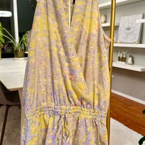 Walter Baker Yellow, Gray and Pink Watercolor Print Romper